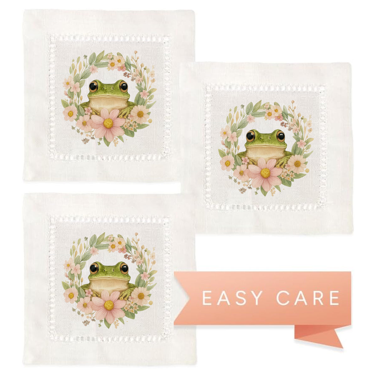Frog Flower Round Hemstitch Napkins
