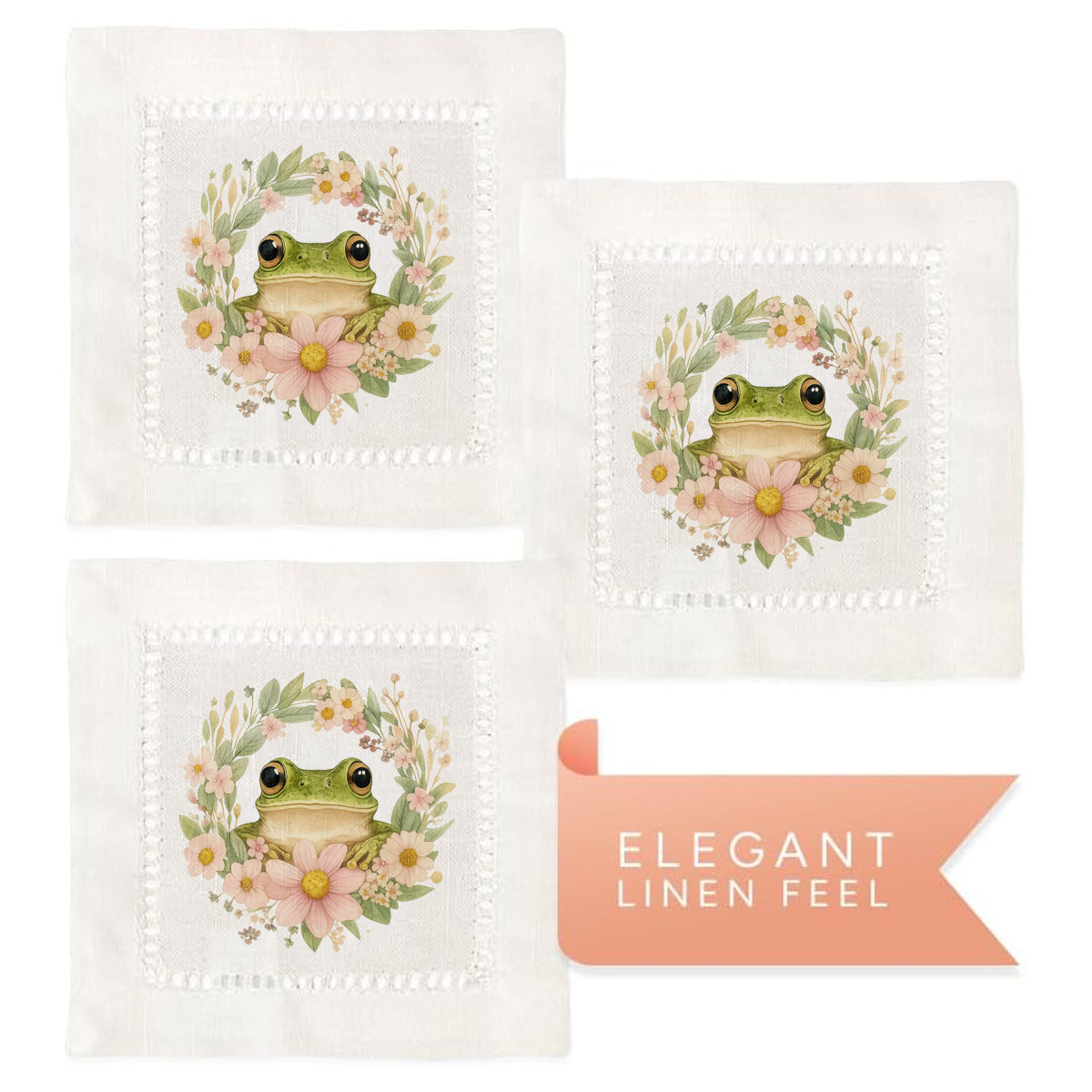 Frog Flower Round Hemstitch Napkins