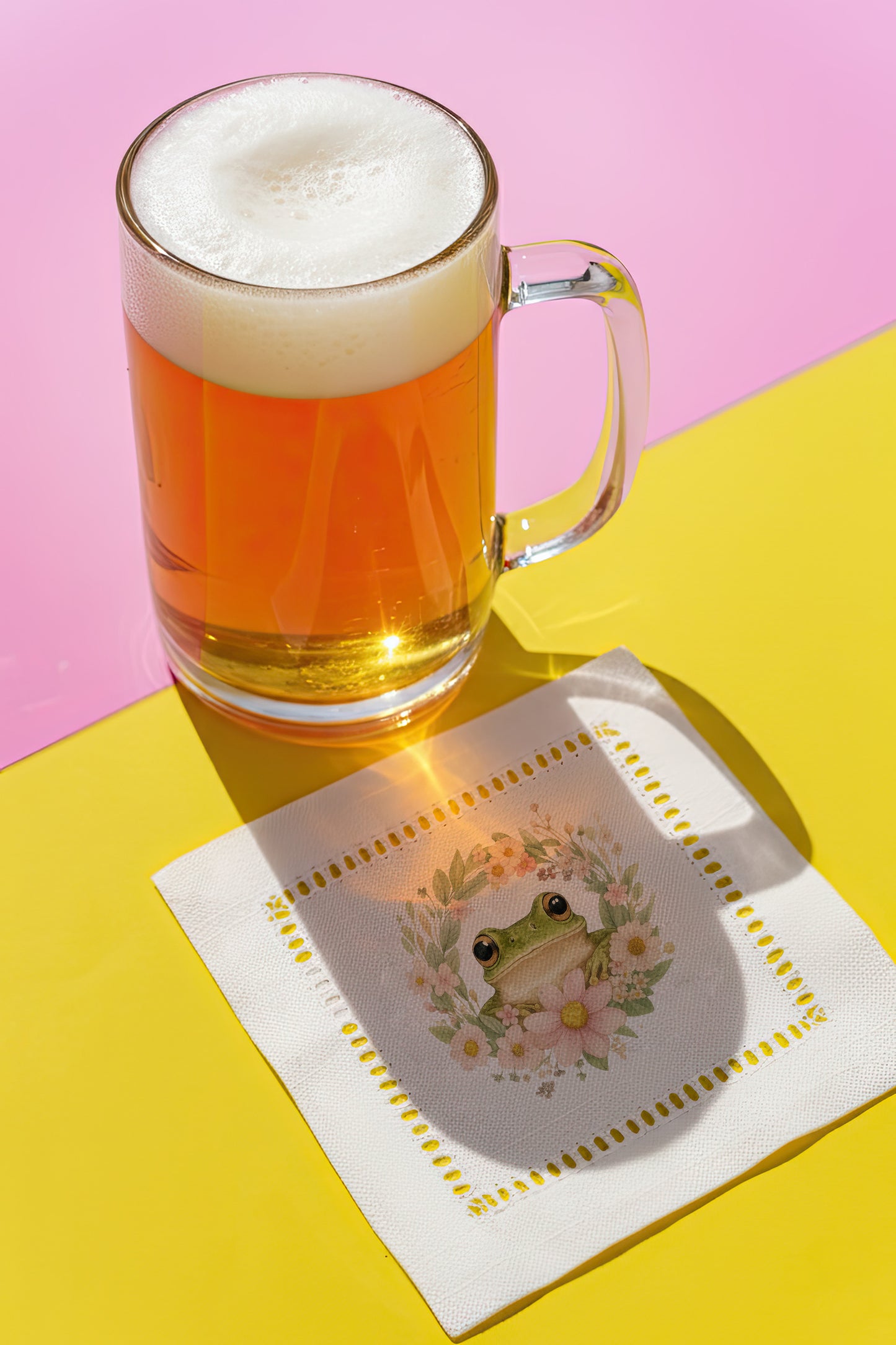 Frog Flower Round Hemstitch Napkins