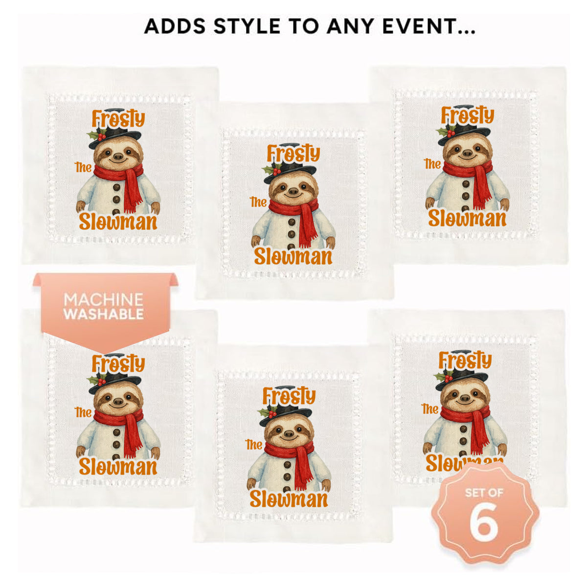 Frosty The Slowman Hemstitch Napkins