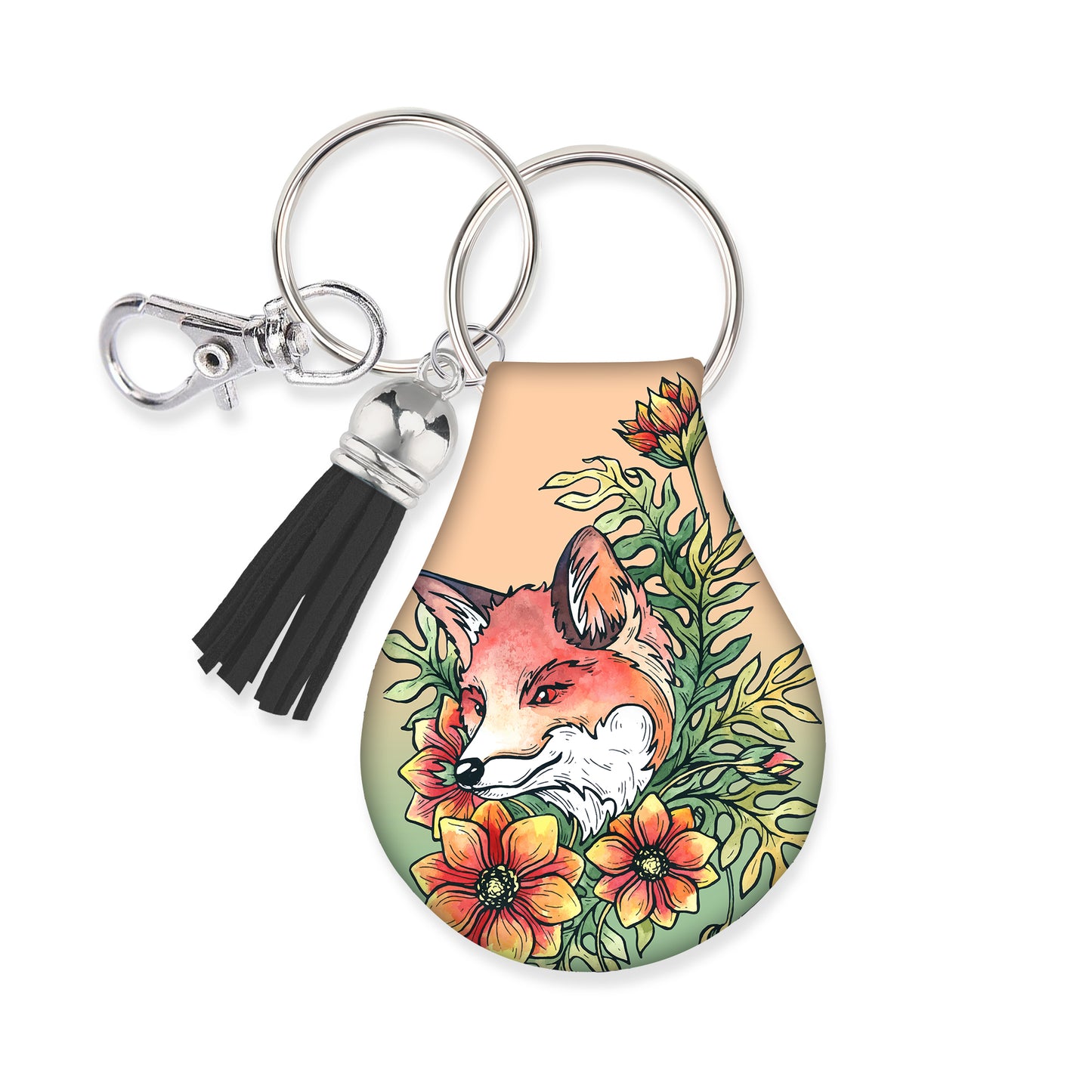 Jolitee Neoprene Compatible with Apple AirTag Case Keychain – Durable & Stylish Holder with Secure Ring and Clip (Fox Floral Art Design)