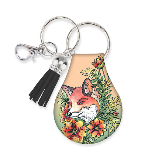 Jolitee Neoprene Compatible with Apple AirTag Case Keychain – Durable & Stylish Holder with Secure Ring and Clip (Fox Floral Art Design)