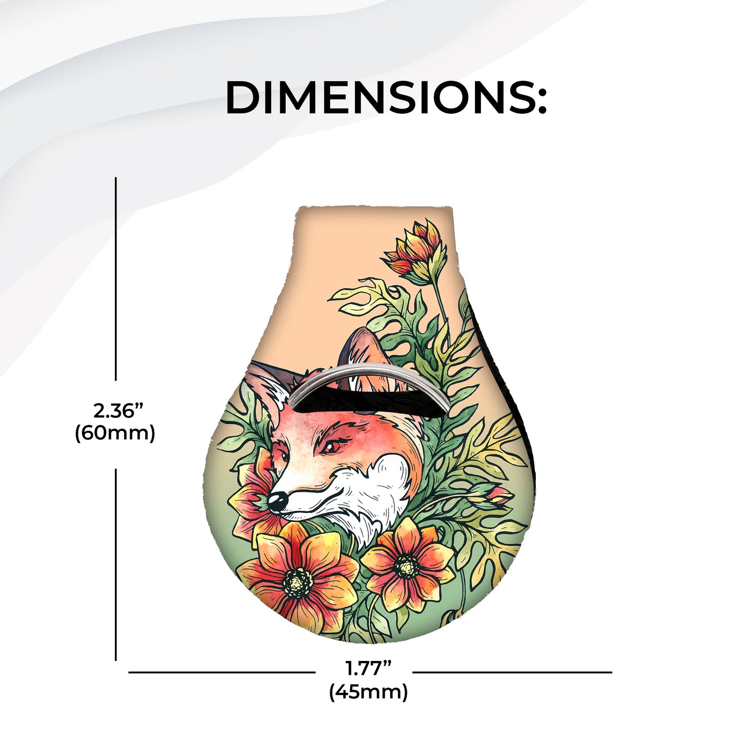 Jolitee Neoprene Compatible with Apple AirTag Case Keychain – Durable & Stylish Holder with Secure Ring and Clip (Fox Floral Art Design)