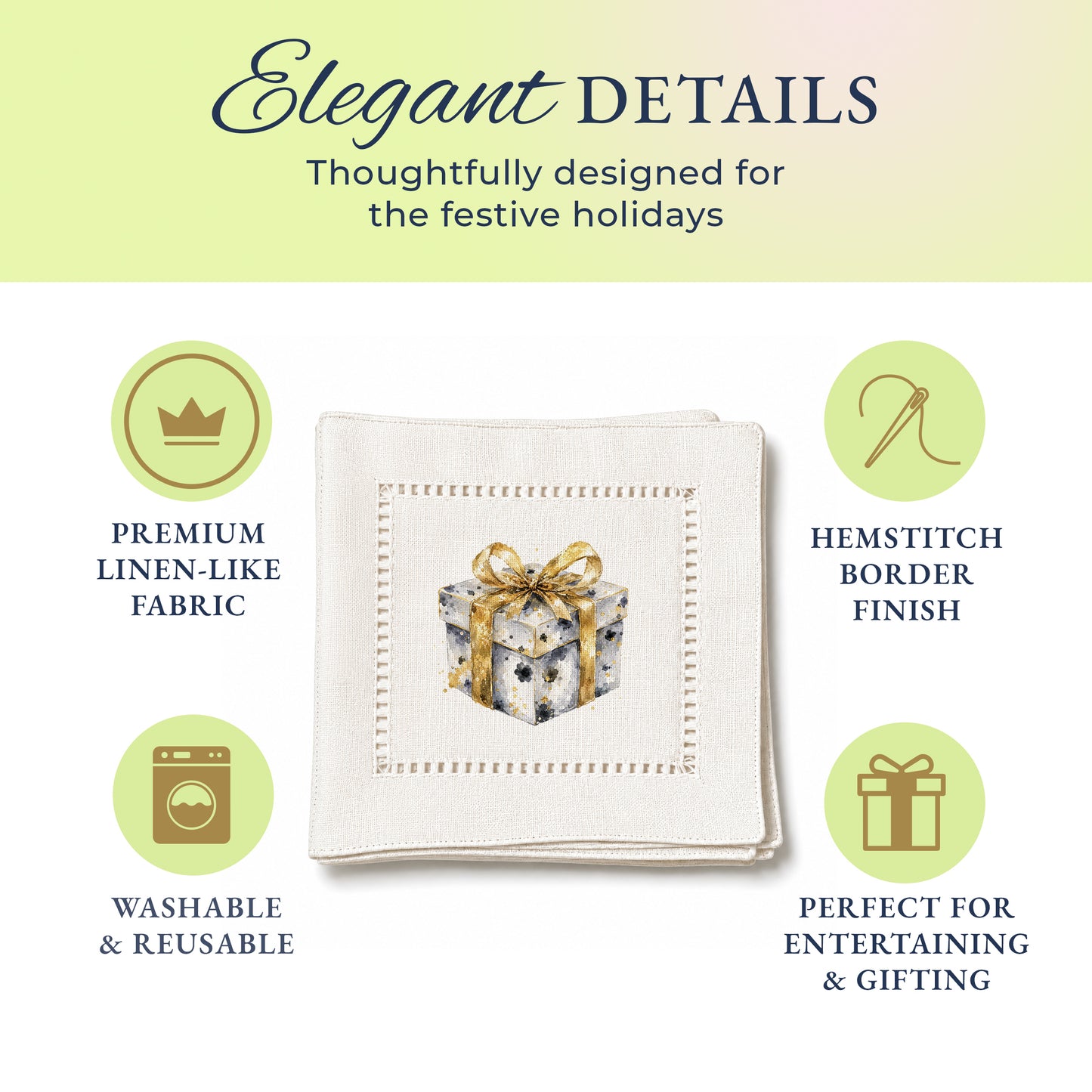 New Year Gift Box Hemstitch Napkins