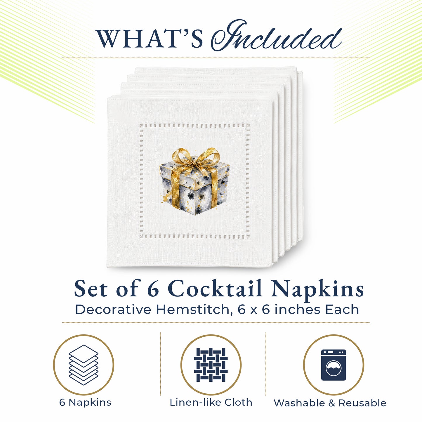 New Year Gift Box Hemstitch Napkins