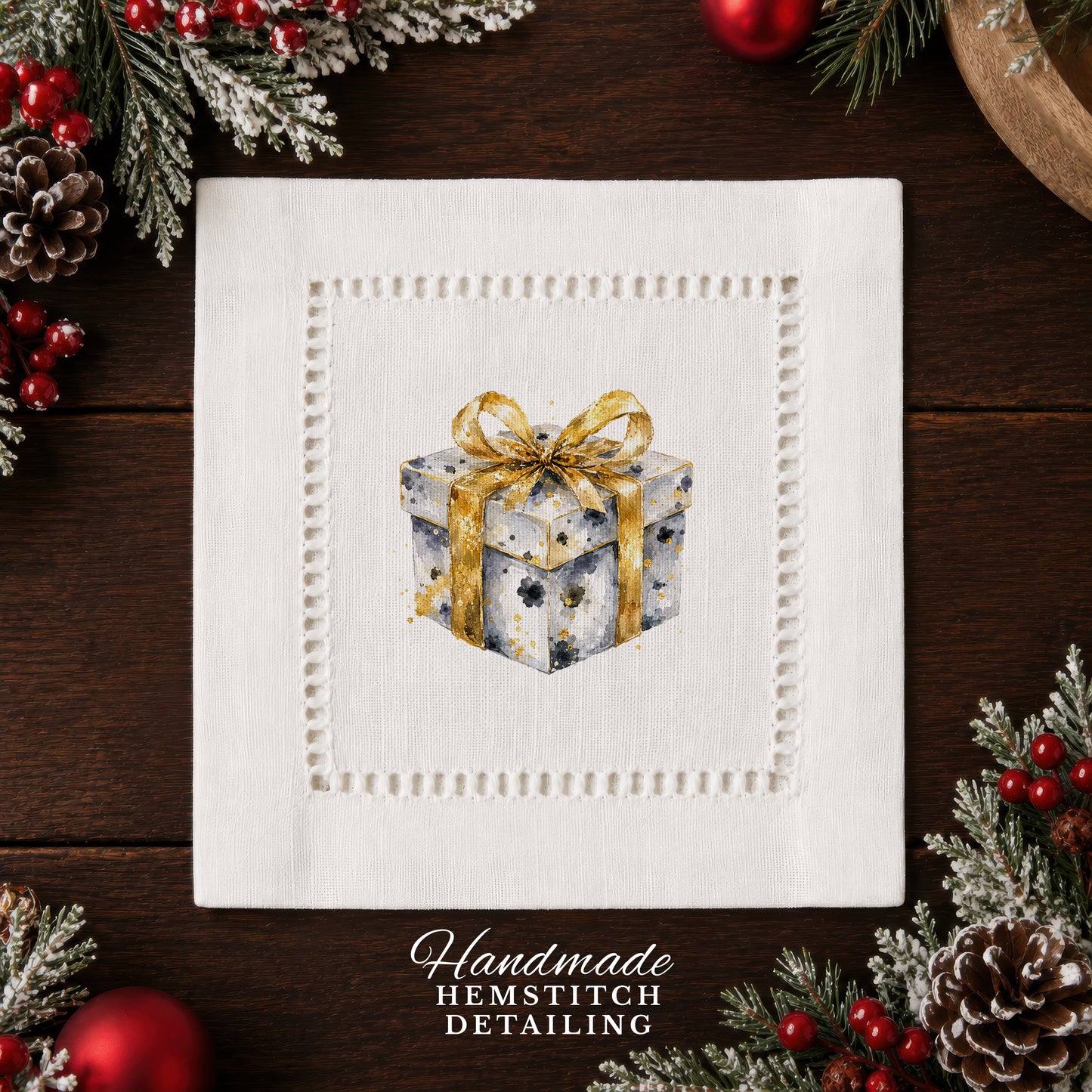New Year Gift Box Hemstitch Napkins