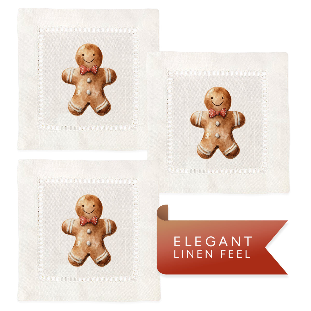 Gingerbread Boy Hemstitch Napkins