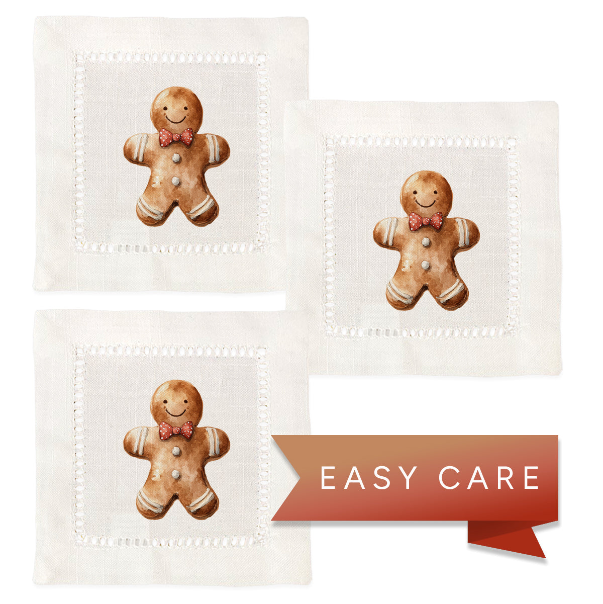 Gingerbread Boy Hemstitch Napkins
