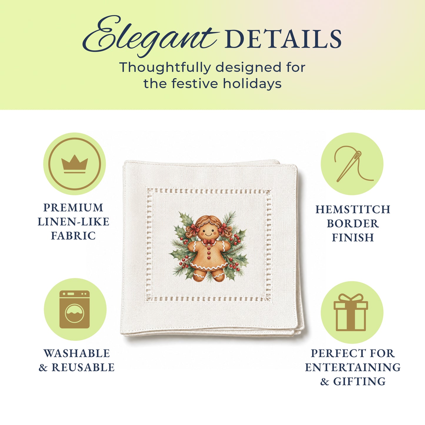 Holiday Hostess Gingerbread Lady Hemstitch Napkins
