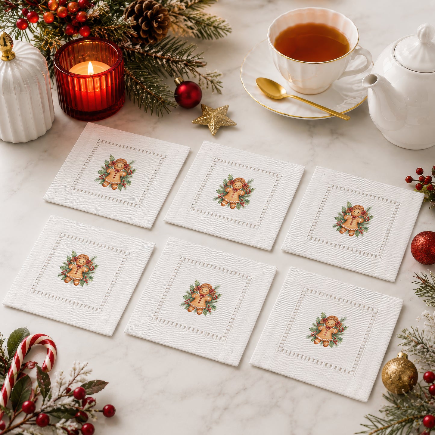 Holiday Hostess Gingerbread Lady Hemstitch Napkins