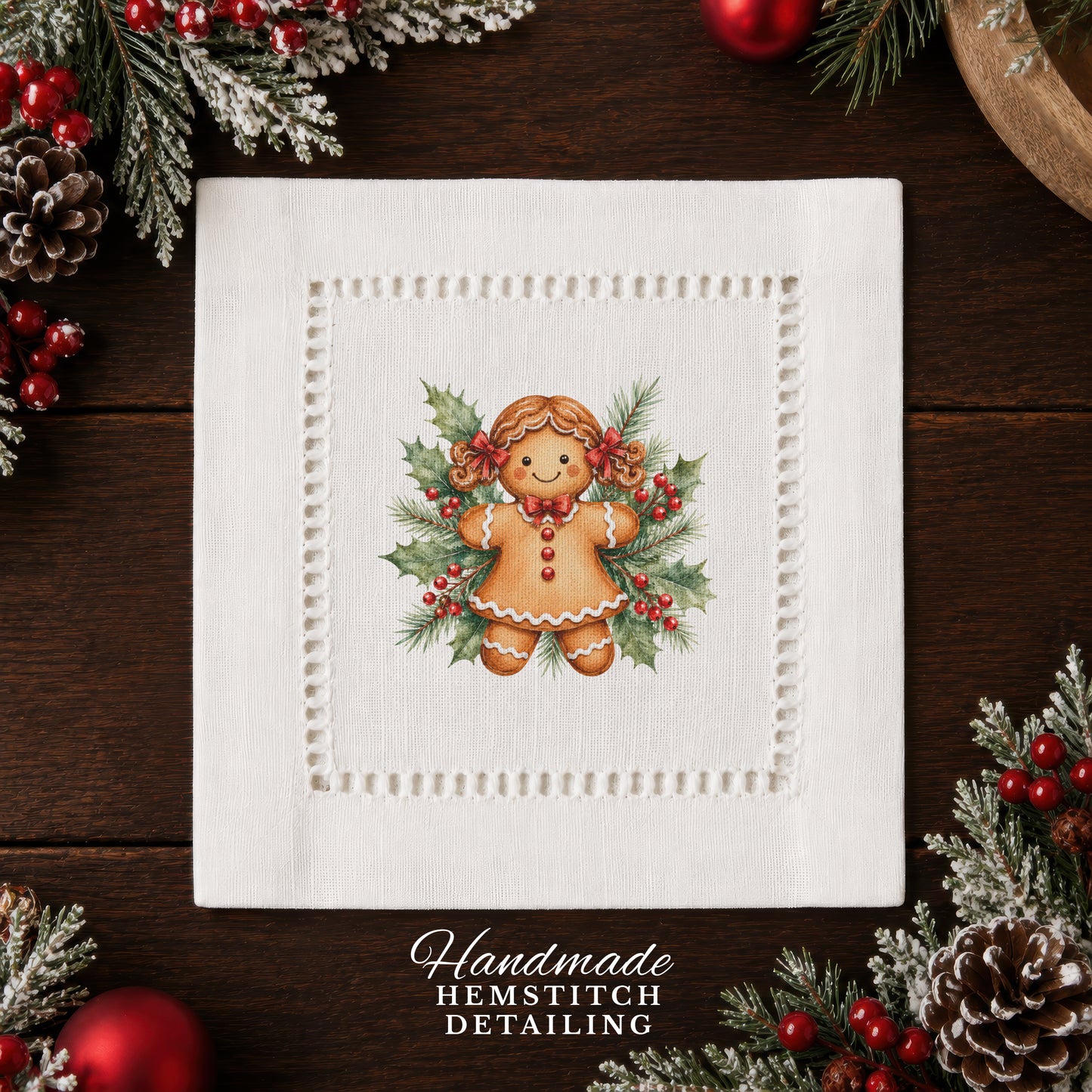 Holiday Hostess Gingerbread Lady Hemstitch Napkins