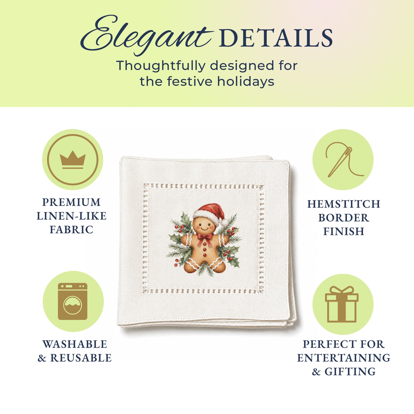 Holiday Hostess Gingerbread Man Hemstitch Napkins