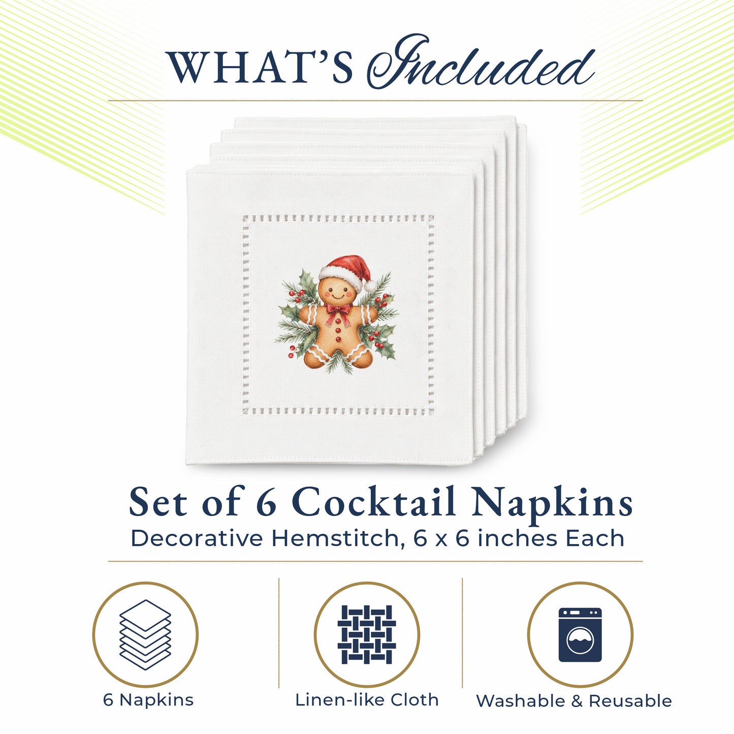 Holiday Hostess Gingerbread Man Hemstitch Napkins