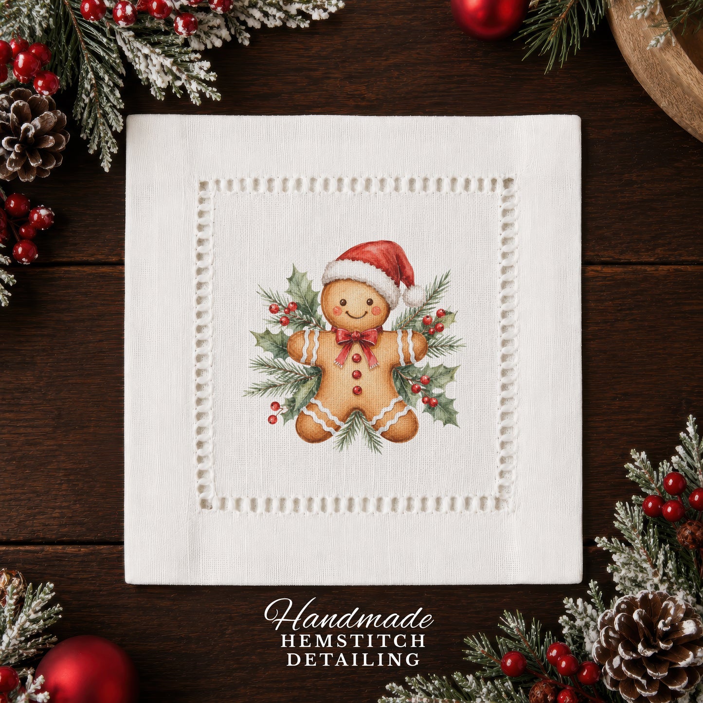 Holiday Hostess Gingerbread Man Hemstitch Napkins