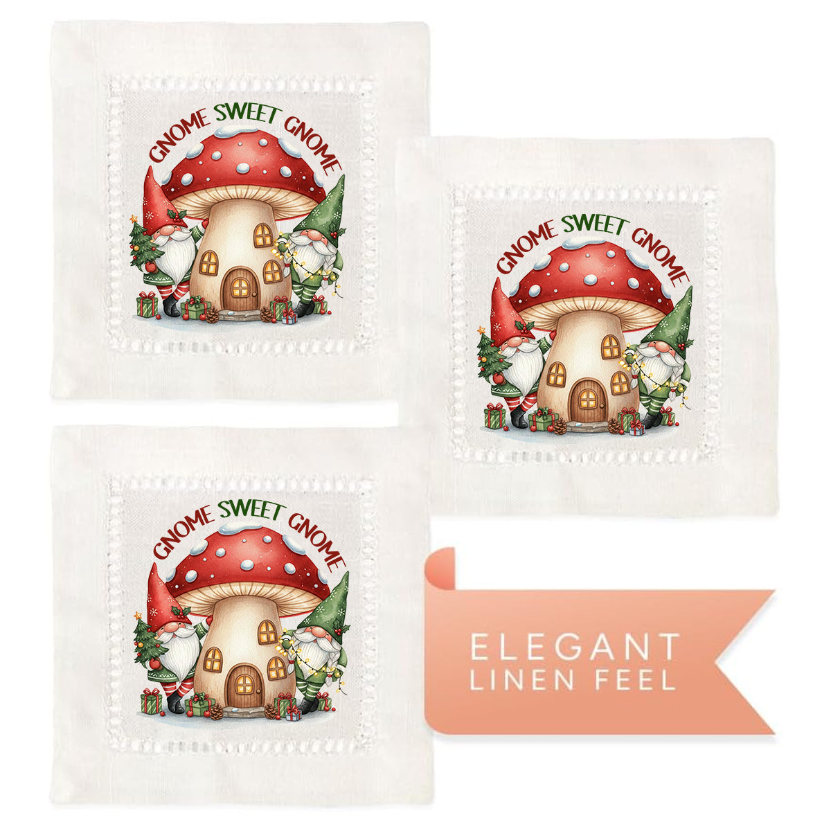 Gnome Sweet Gnome Hemstitch Napkins