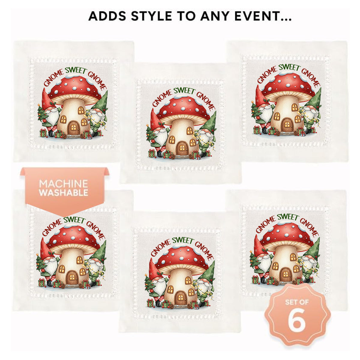Gnome Sweet Gnome Hemstitch Napkins