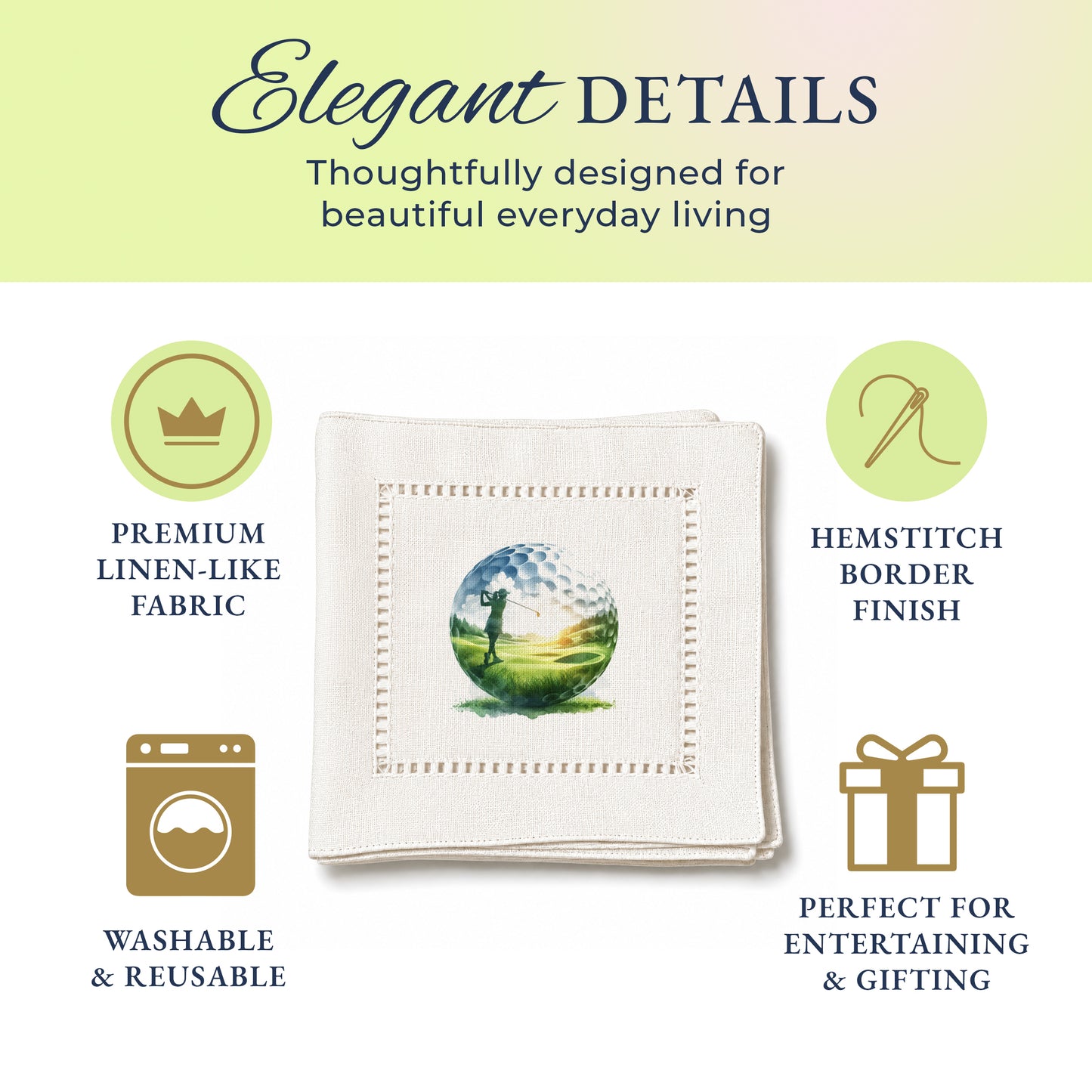 Golf Ball Silhoute Hemstitch Napkins