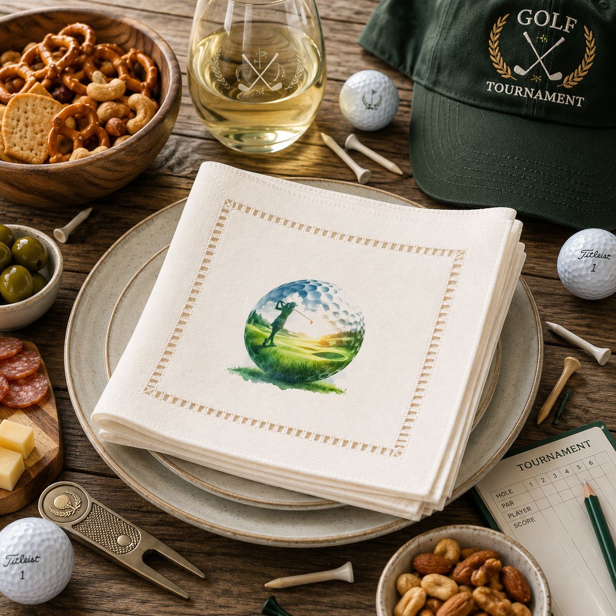 Golf Ball Silhoute Hemstitch Napkins