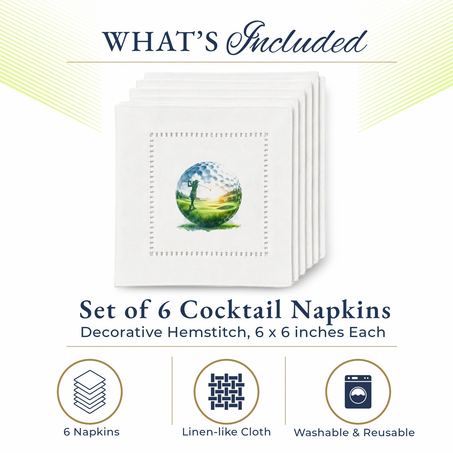 Golf Ball Silhoute Hemstitch Napkins