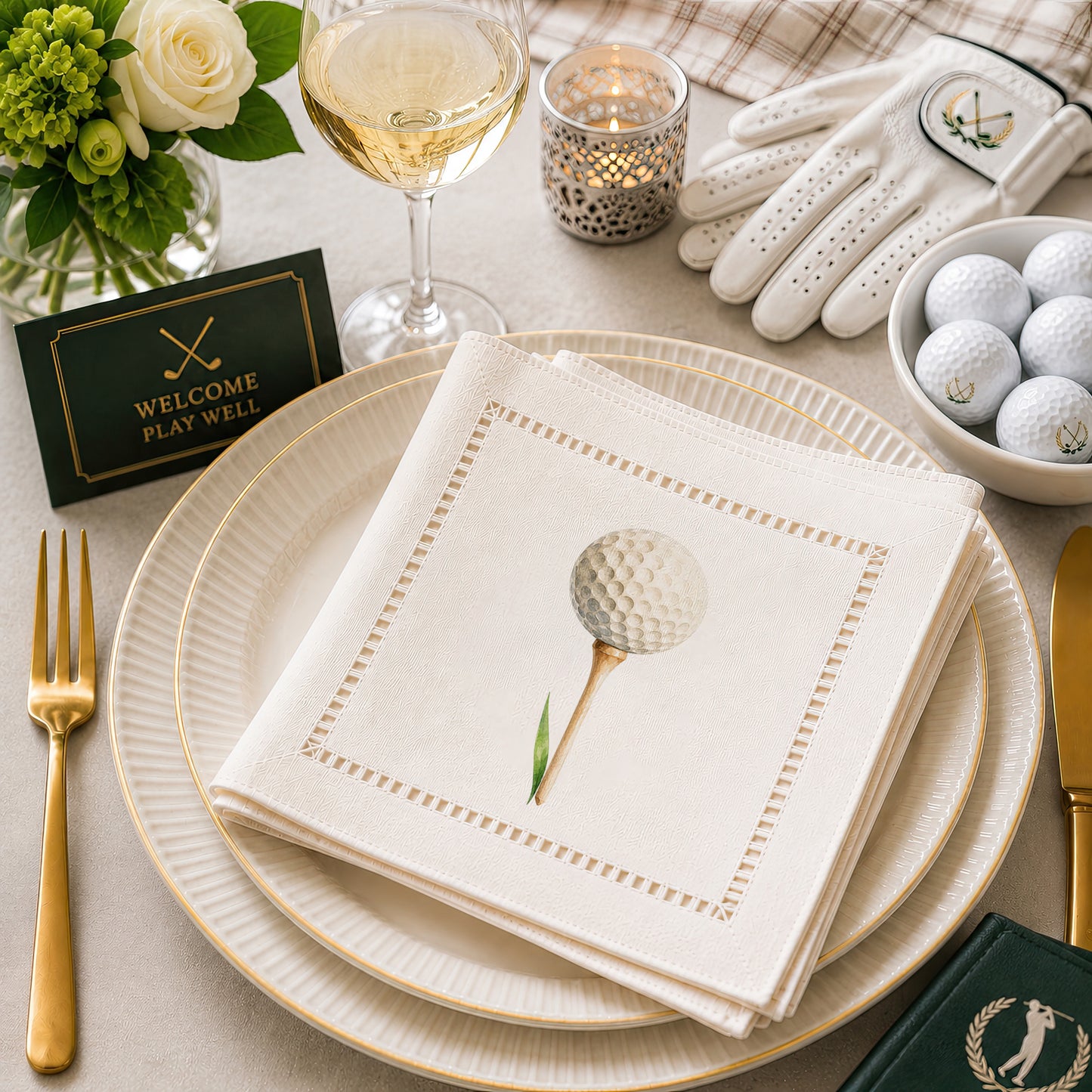 Golf Tee Hemstitch Napkins