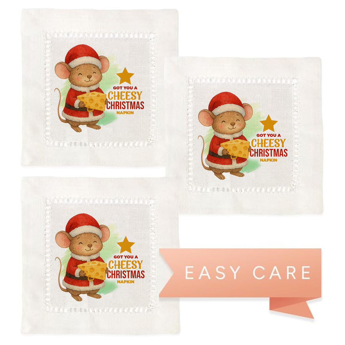 Got You A Cheesy Christmas Hemstitch Napkins