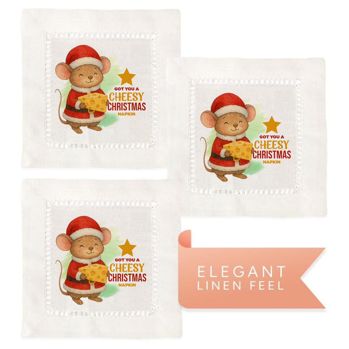 Got You A Cheesy Christmas Hemstitch Napkins