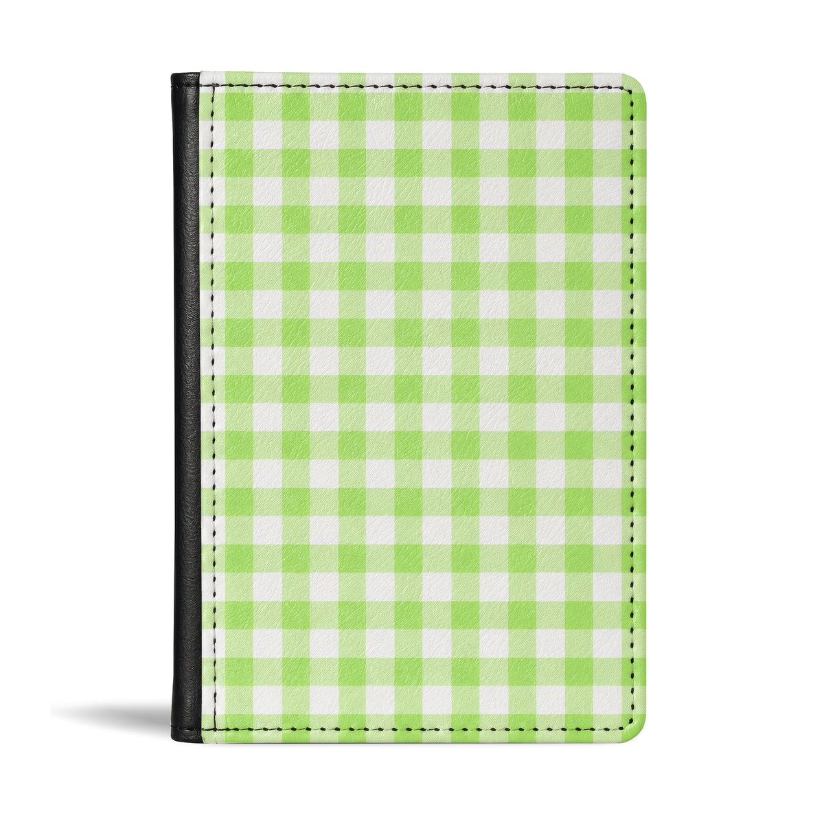 Jolitee Passport Holder, PU Vegan Leather, Green Checked, Black Back