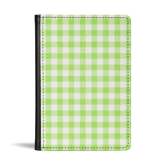 Jolitee Passport Holder, PU Vegan Leather, Green Checked, Black Back