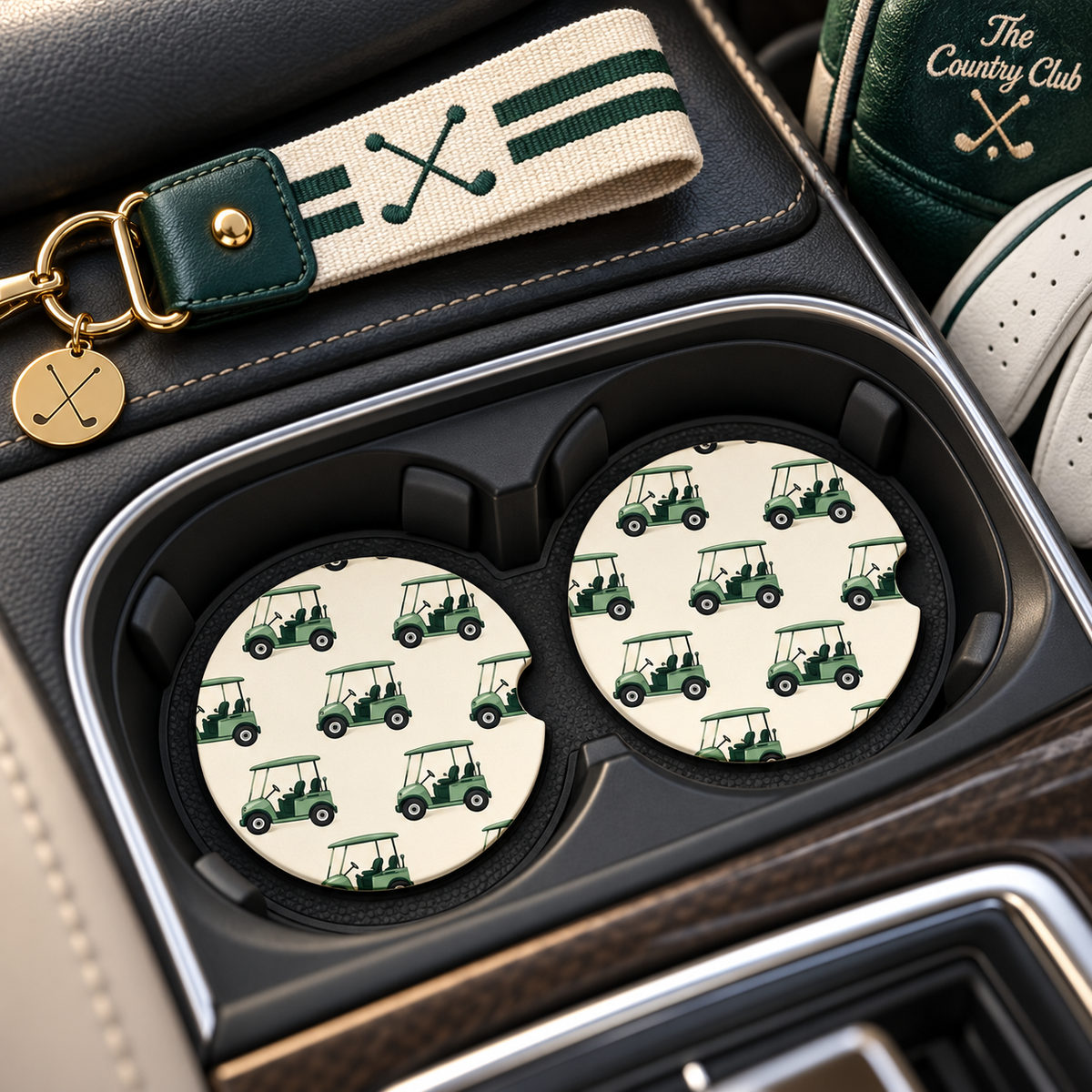Jolitee Country Club Golf Car Coasters, Absorbent Neoprene Cup Holder Inserts, Set of 2