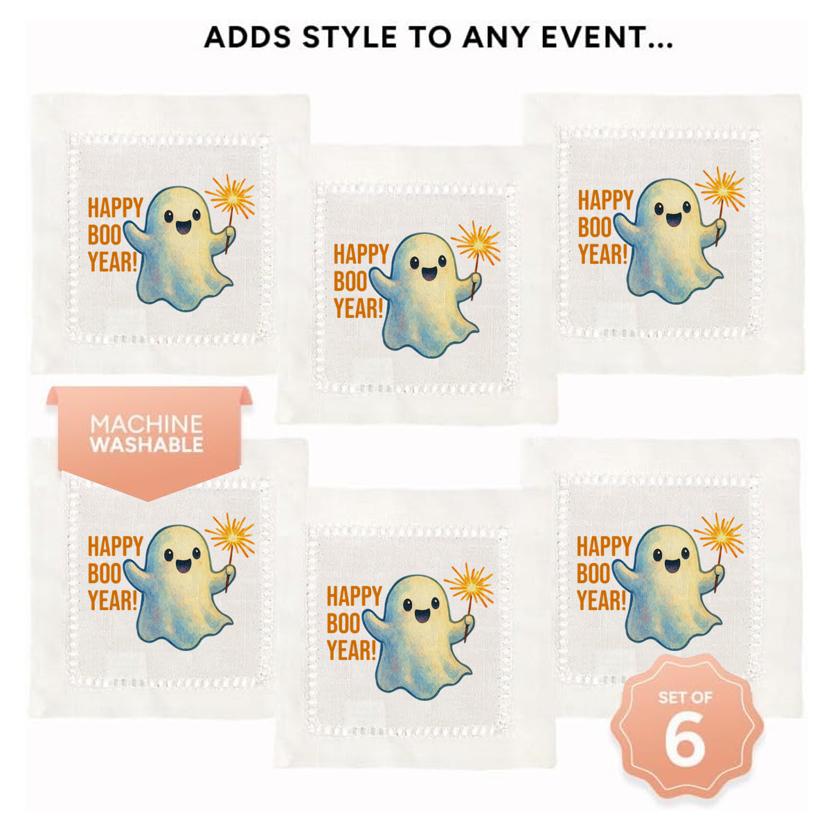 Happy Boo Year Hemstitch Napkins