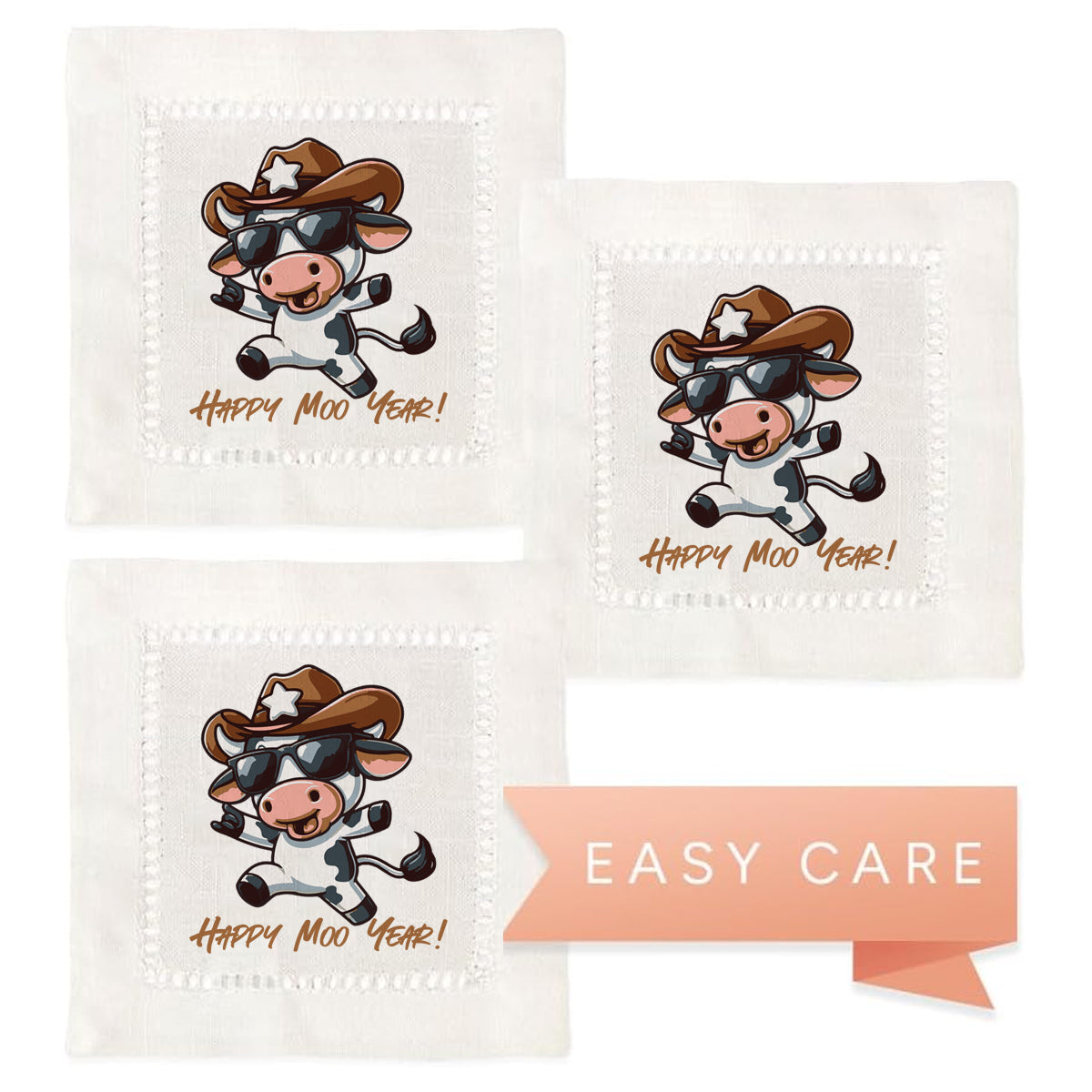 Happy Moo Year Hemstitch Napkins