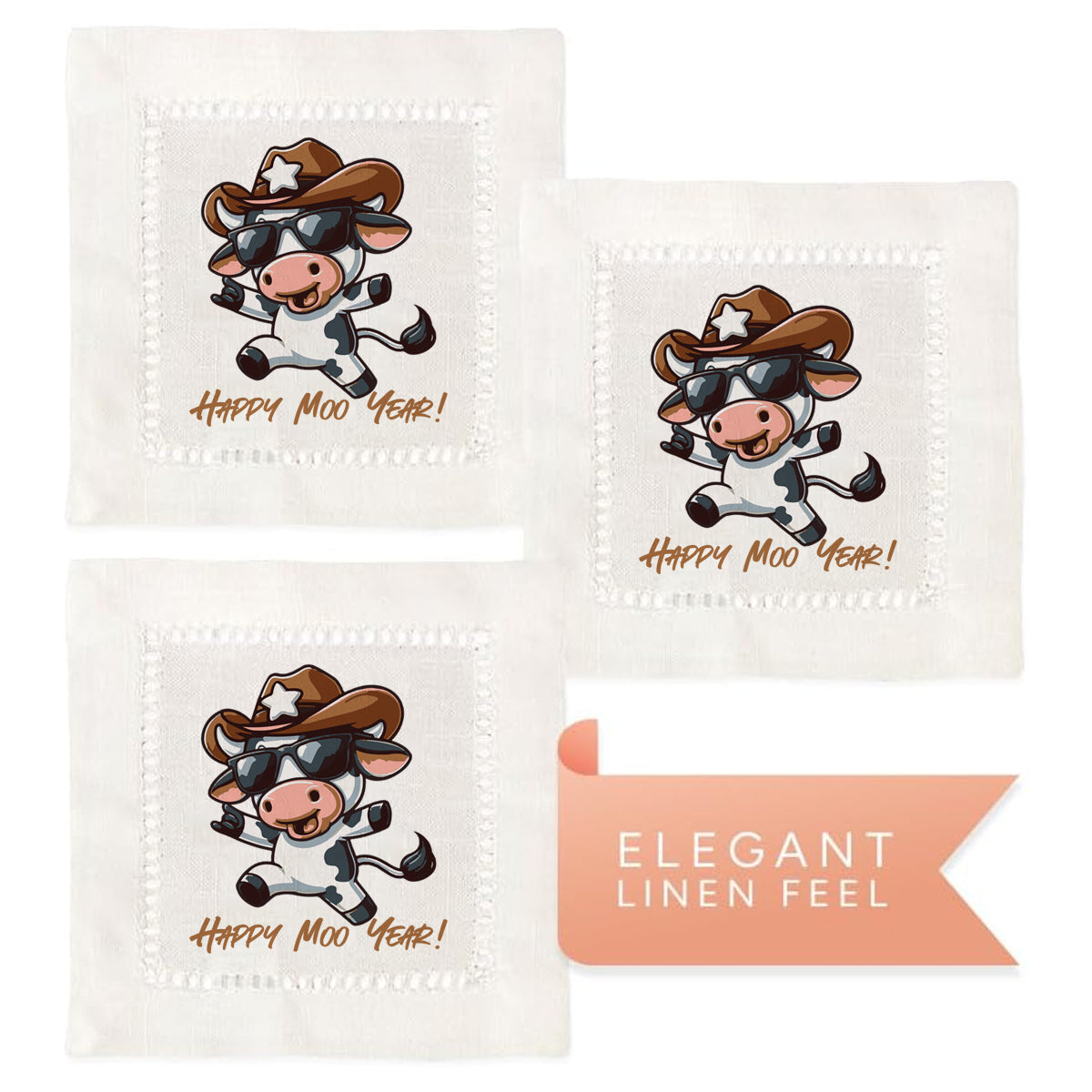 Happy Moo Year Hemstitch Napkins