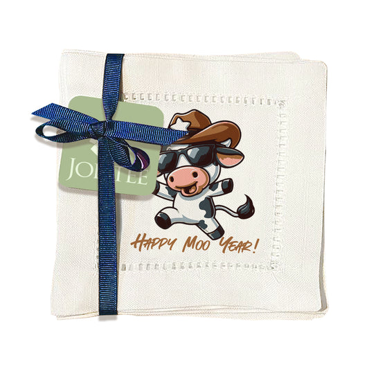 Happy Moo Year Hemstitch Napkins