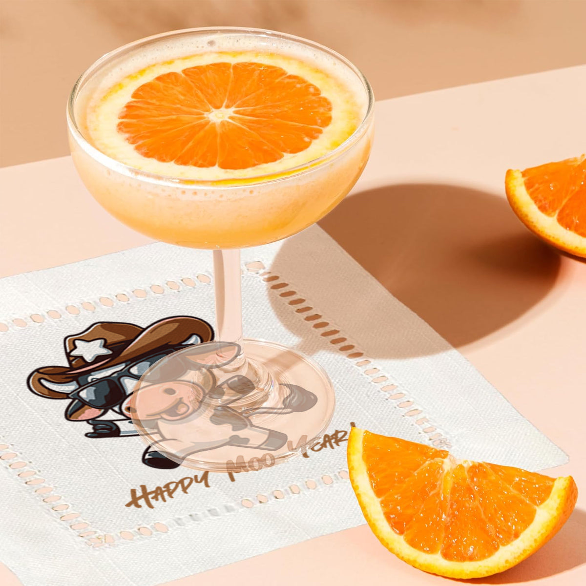 Happy Moo Year Hemstitch Napkins