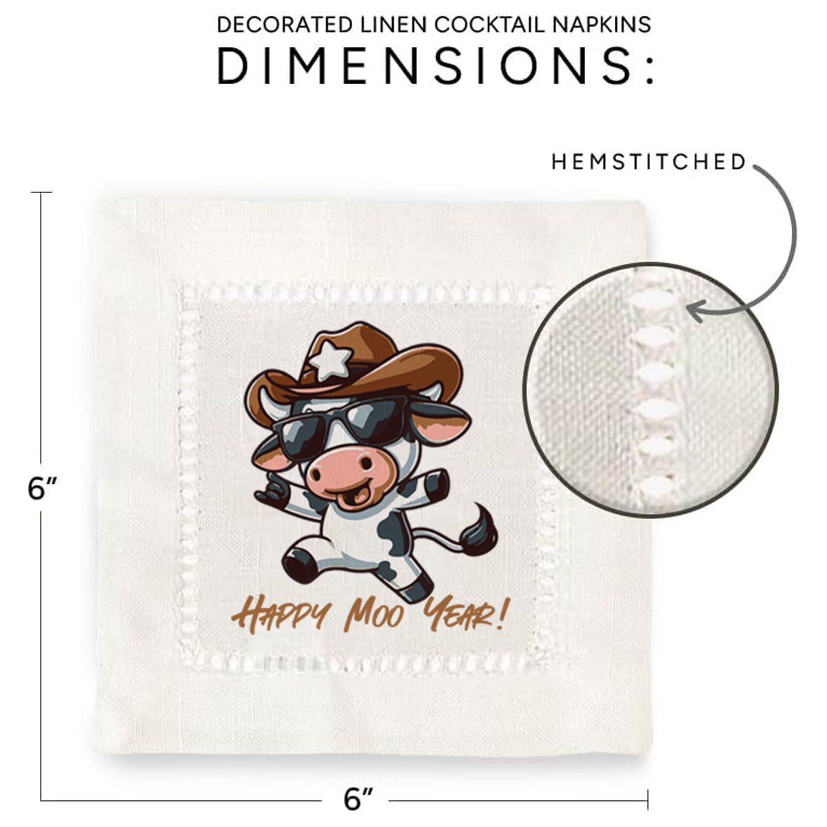 Happy Moo Year Hemstitch Napkins