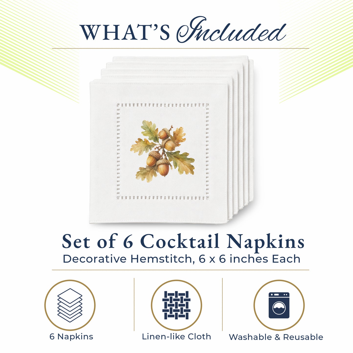 Harvest Table Acorns Hemstitch Napkins