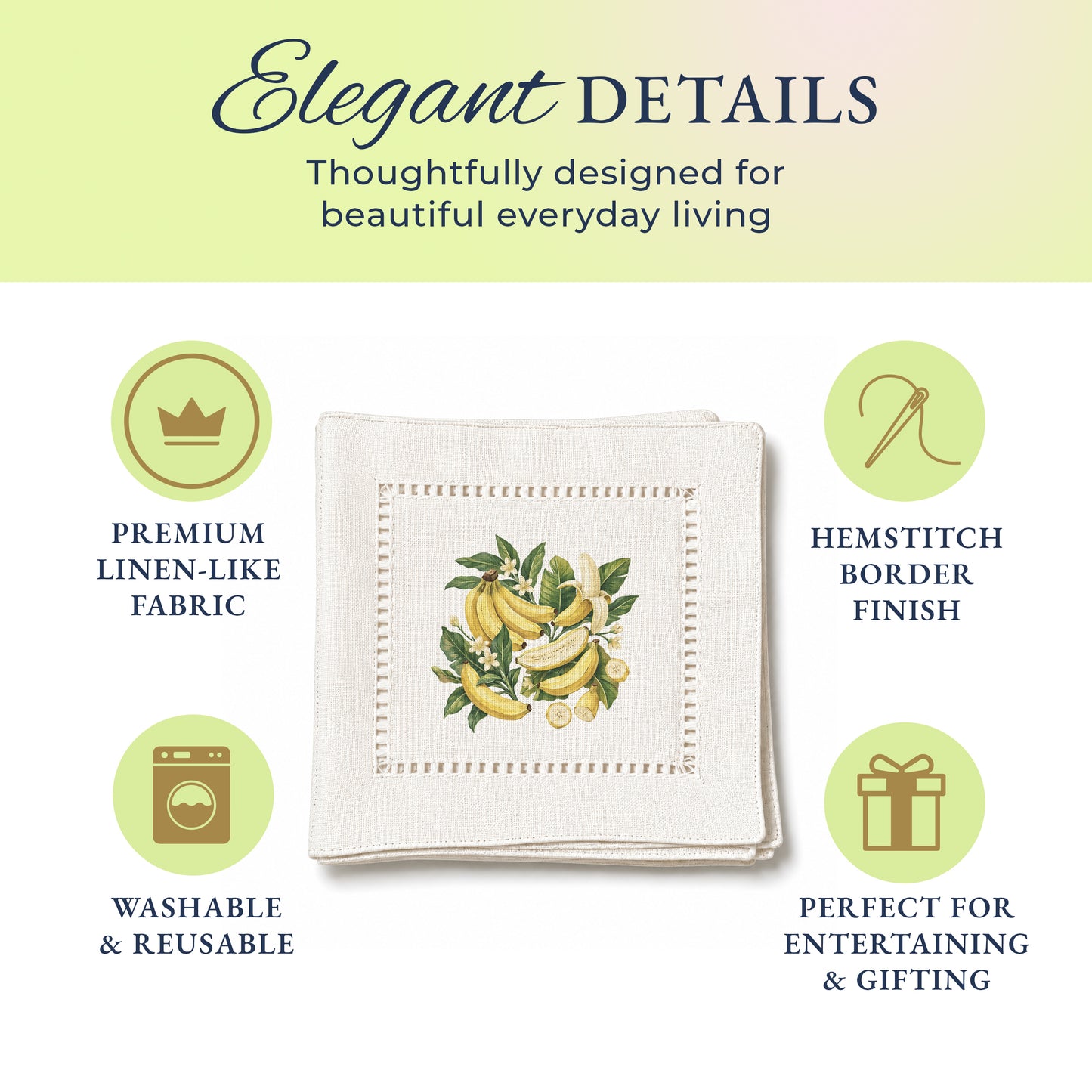 Harvest Table Bananas Hemstitch Napkins