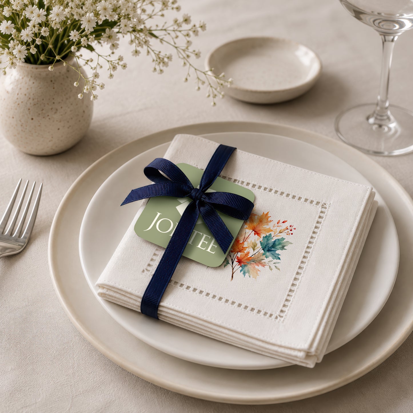 Harvest Table Leaves Hemstitch Napkiins
