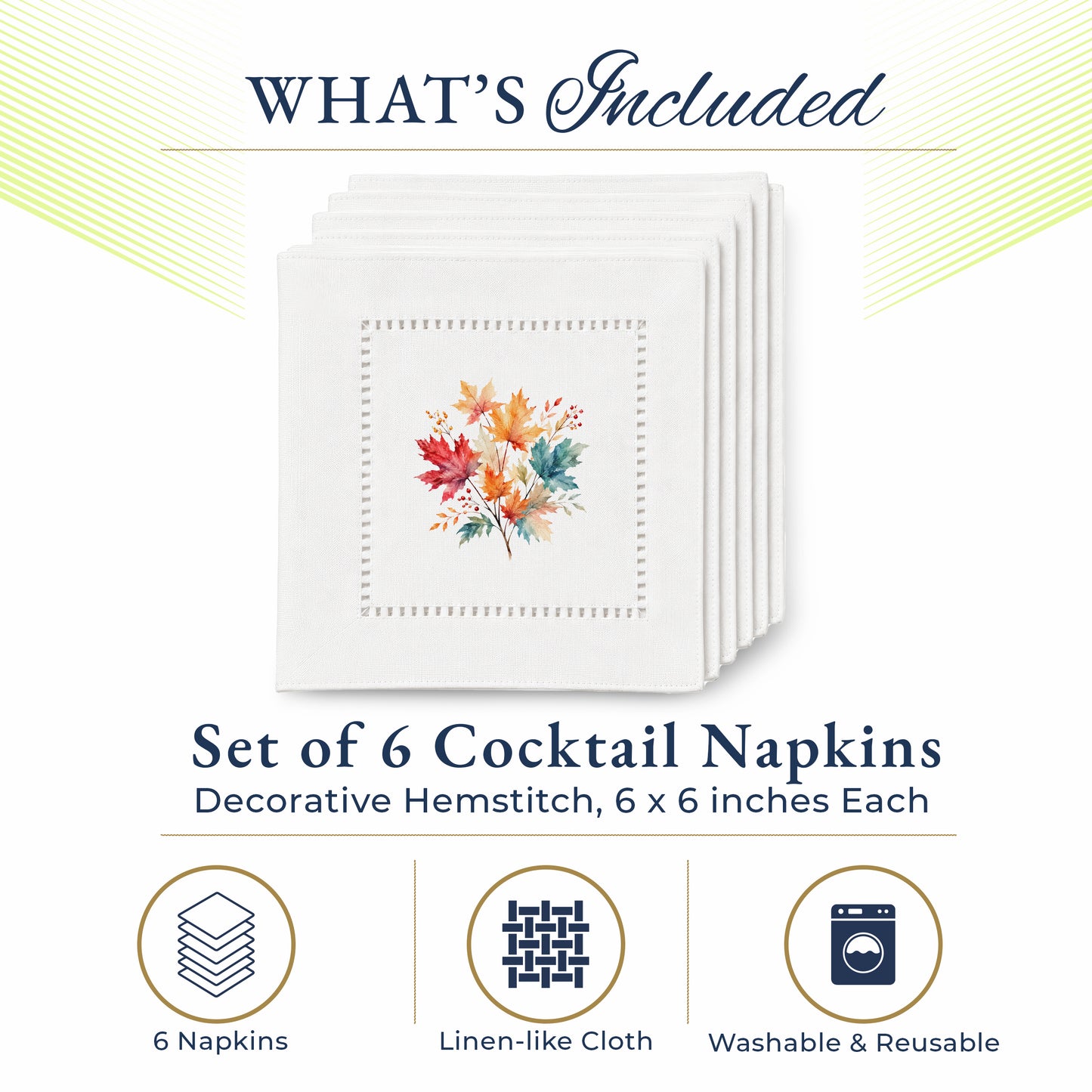 Harvest Table Leaves Hemstitch Napkiins