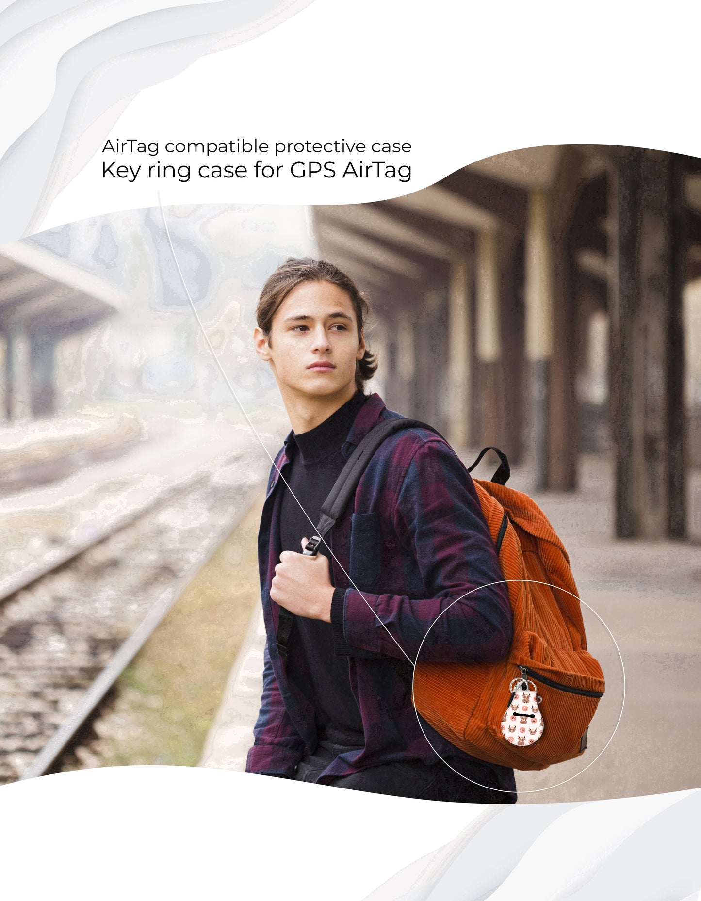 Jolitee Neoprene AirTag Compatible Case Keychain – Durable & Stylish Holder with Secure Ring and Clip, Compatible with Apple AirTag (Highland Cows)