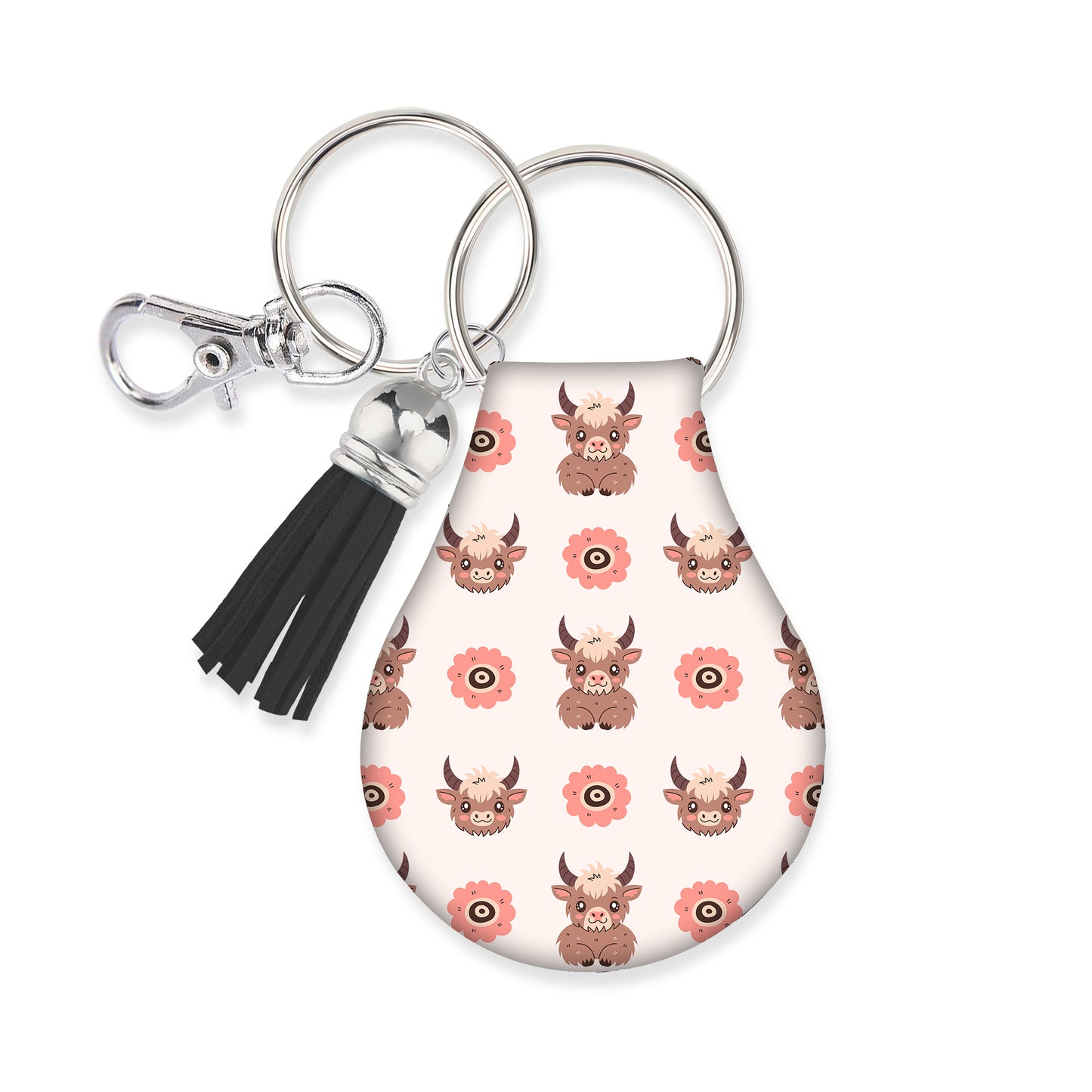 Jolitee Neoprene AirTag Compatible Case Keychain – Durable & Stylish Holder with Secure Ring and Clip, Compatible with Apple AirTag (Highland Cows)