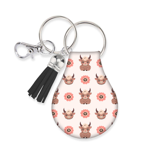Jolitee Neoprene AirTag Compatible Case Keychain – Durable & Stylish Holder with Secure Ring and Clip, Compatible with Apple AirTag (Highland Cows)