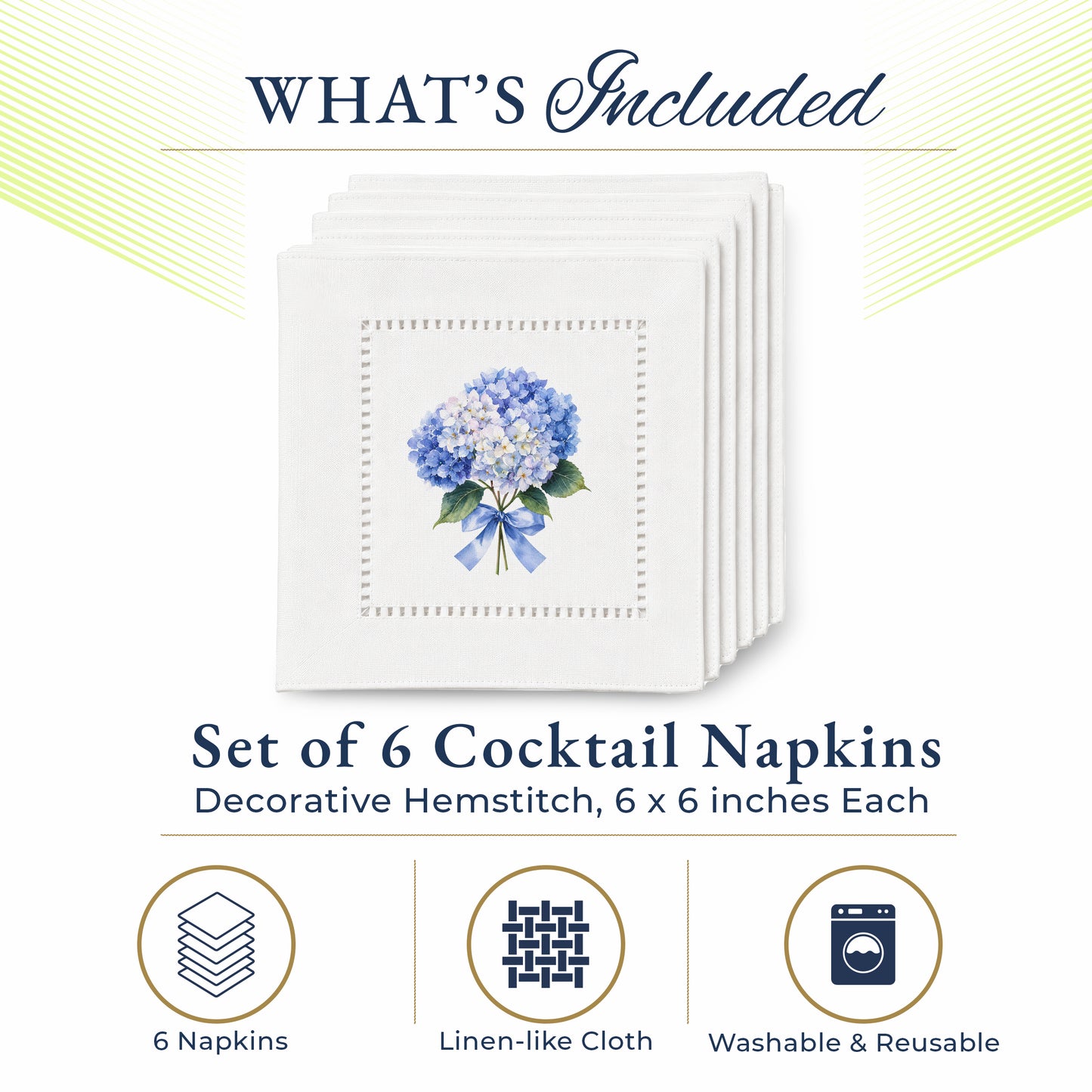 Garden Hydrangea Bouquet Hemstitch Napkins