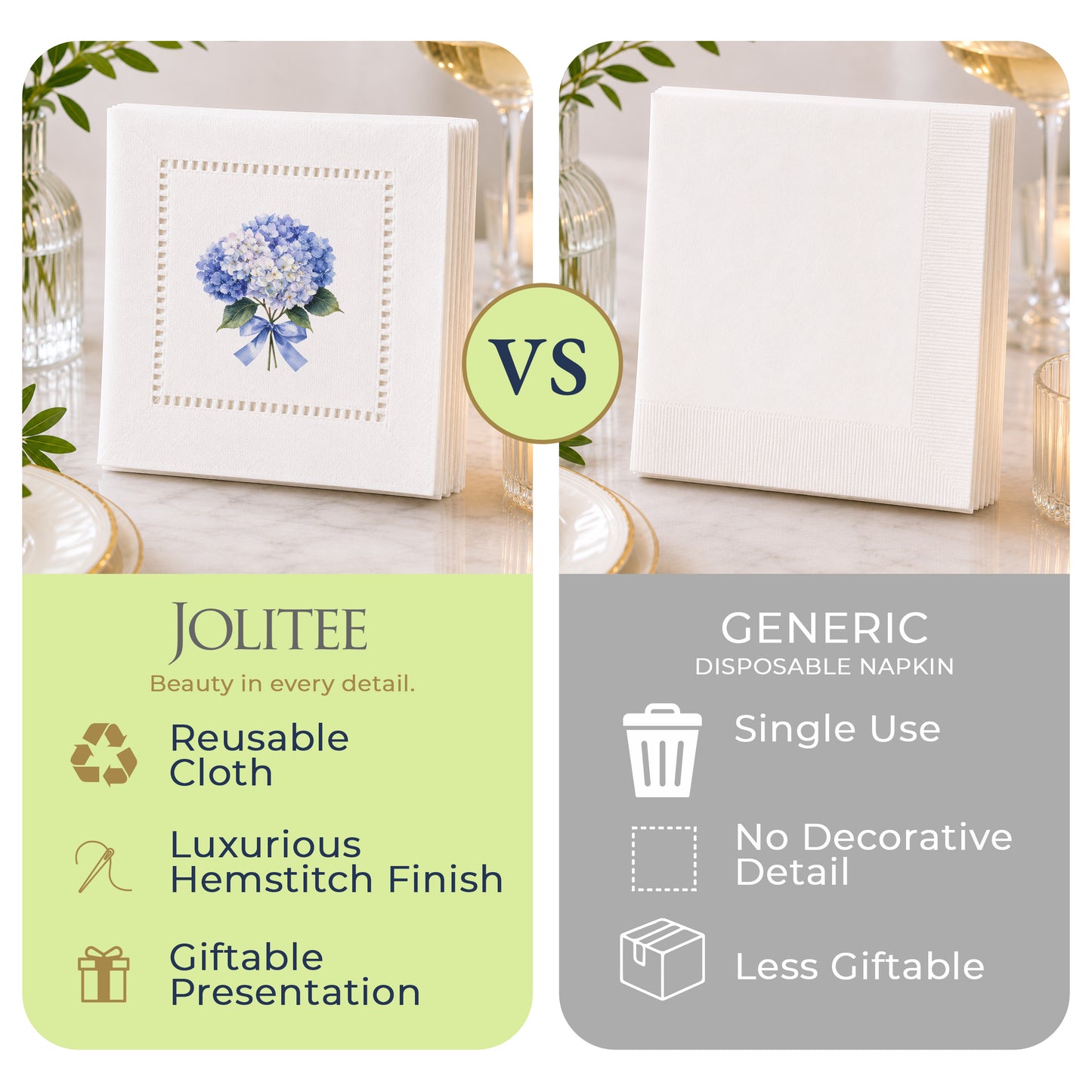 Garden Hydrangea Bouquet Hemstitch Napkins
