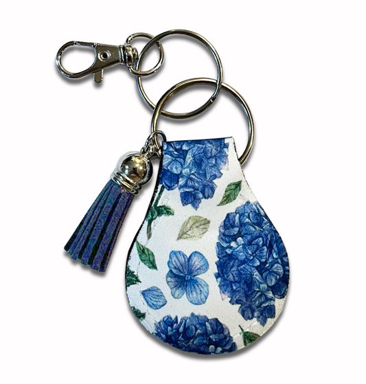 Jolitee Neoprene AirTag Compatible Case Keychain – Durable & Stylish Holder with Secure Ring and Clip, Compatible with Apple AirTag (Hydrangea Blue Floral)