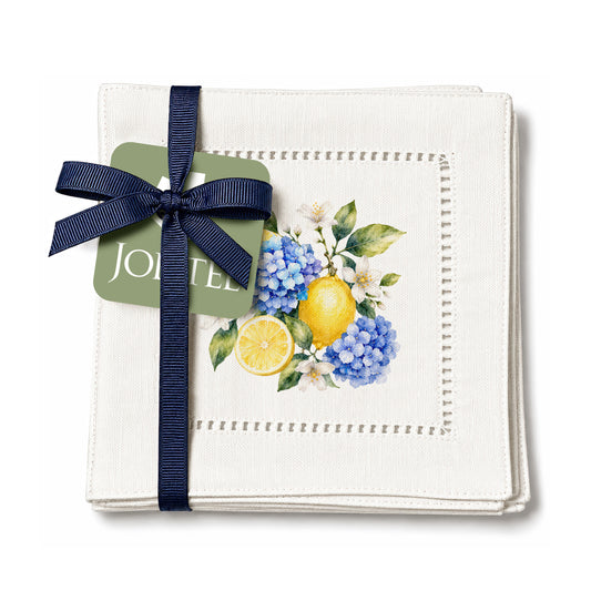 Garden Hydrangea Lemons Hemstitch Napkins