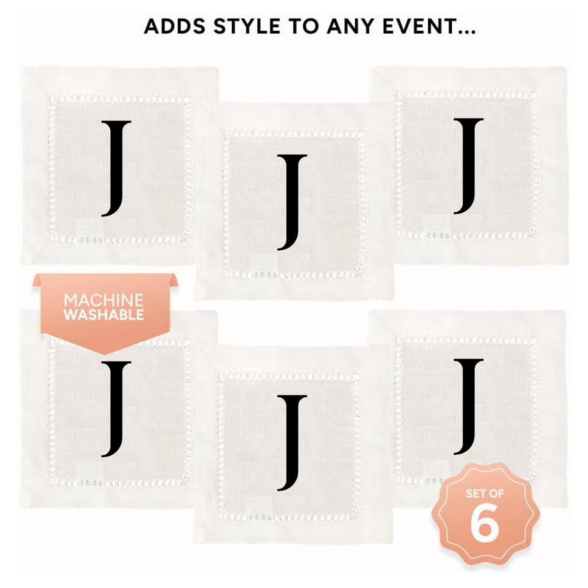 Monogram Serif - J Hemstitch Napkins