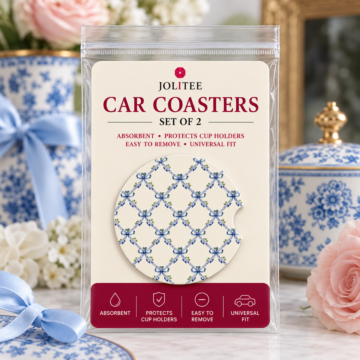 Jolitee Grandmillenial Car Coasters, Absorbent Neoprene Cup Holder