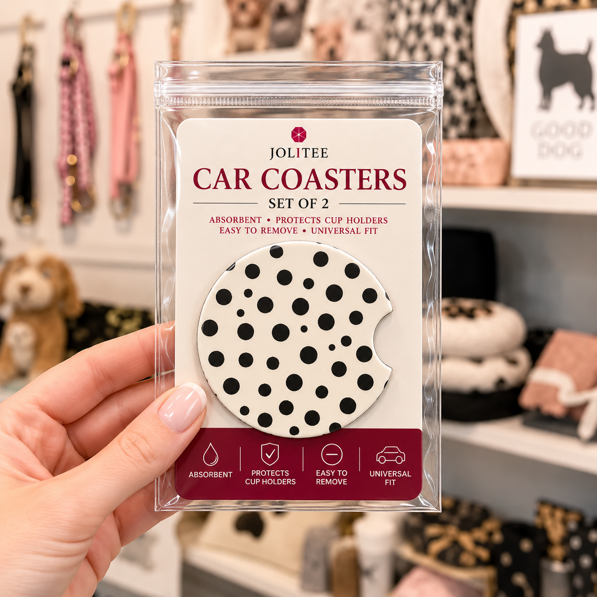 Jolitee Dog Lovers Car Coasters, Absorbent Neoprene Cup Holder