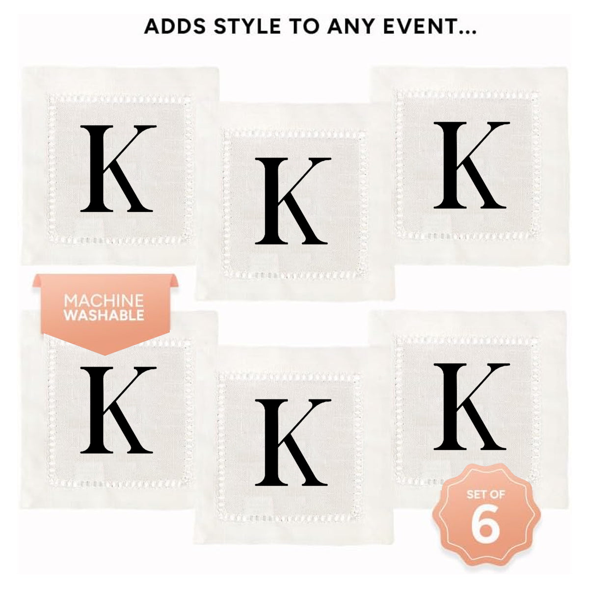 Monogram Serif - K Hemstitch Napkins